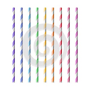 Colorful drinking Straws isolated on white background. Drink tube made from paper material.  Clipping path