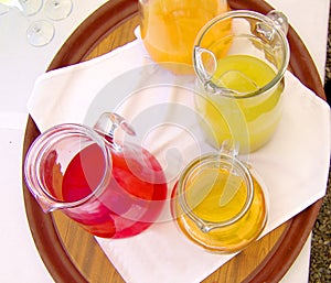 Colorful drinks and cocktails on the party table