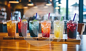 Colorful Drinks on a Wooden Table