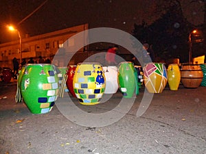 Colorful drums of the Llamadas festival in the city of Montevideo, Uruguay