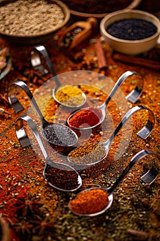 Colorful dry herbs and spices