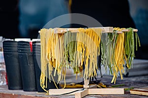 Colorful drying spaghetti