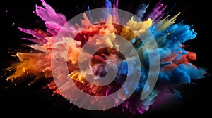 Colorful dust explosion on black background creative wallpaper texture