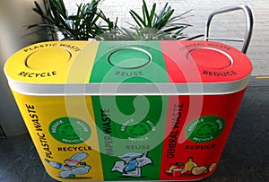 Recycle reuse reduce printed waste bin