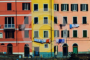 Colorful dwellings. Full background with colorful italian buildings