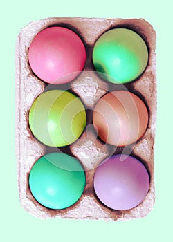 Colorful Dyed Easter Eggs in Carton