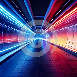 colorful dynamic light tunnel in a hallway is an illuminated wonder that bathes the passage in vibrant and energetic hues.