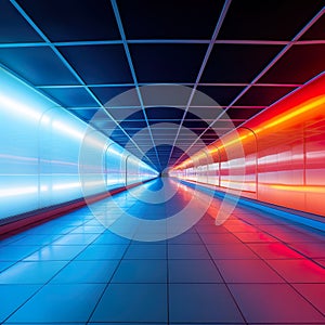 colorful dynamic light tunnel in a hallway is an illuminated wonder that bathes the passage in vibrant and energetic hues.