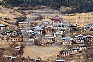 Colorful Dzong in beautiful bhutanese Village photo