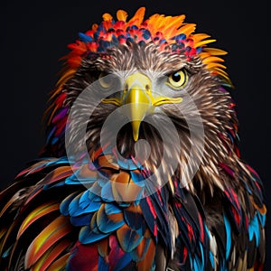 Colorful Eagle Head: Hyperrealistic Vray Tracing Artwork