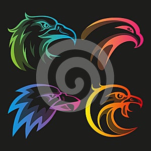 Colorful eagle head logos with rainbow gradients