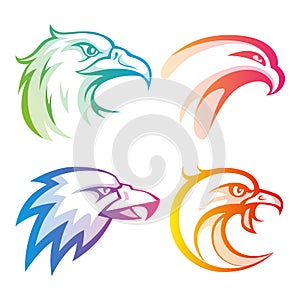 Colorful eagle head logos with rainbow gradients