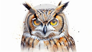 Colorful Eagle Owl Watercolour In Eye-catching Style photo