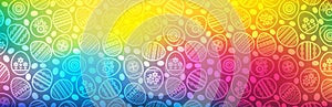 Colorful Easter banner with eggs decorated with flowers and leafs. Easter Day holiday design. Horizontal background, headers,