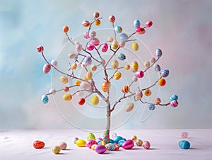 Colorful Easter Candy Tree with Chocolate Eggs photo