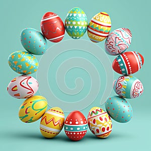 a colorful easter egg circle on a green background