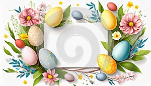 Colorful Easter egg wreath with an empty space white card