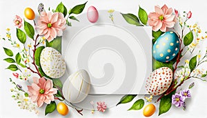 Colorful Easter egg wreath with an empty space white card