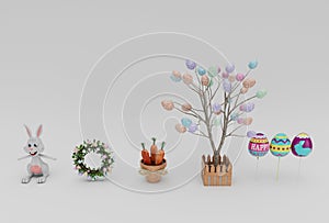 colorful Easter Egg and Wreath minimal 3d rendering on white background