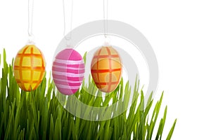 Colorful Easter eggs above the grass