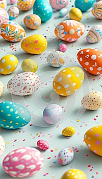 Colorful Easter eggs adorned with patterns create a festive atmosphere of joy