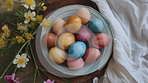 Colorful Easter Eggs Amidst Spring Flowers