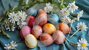 Colorful Easter Eggs Amidst Spring Flowers