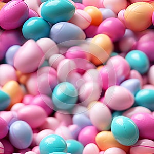 Colorful easter eggs arranged in a seamless pattern over a bright and vibrant solid background
