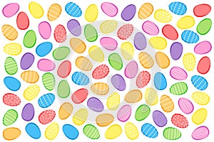 Colorful Easter eggs background, numerous easter eggs over white