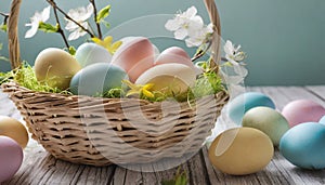 Colorful easter eggs in a basket