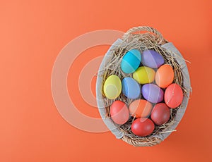 Colorful easter eggs in a basket