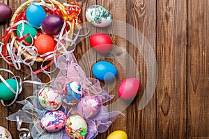 Colorful Easter eggs in baskets