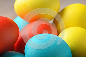 Colorful Easter eggs close-up. Easter eggs background. Easter eggs are a symbol and a mandatory attribute of the holiday