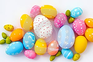 Colorful Easter Eggs composition isolated on white background