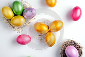 Colorful Easter Eggs composition isolated on white background