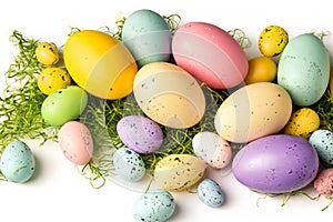 Colorful Easter Eggs composition isolated on white background