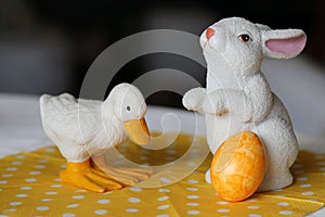 Colorful Easter Eggs with Cute Easter Rabbit and Easter Duck