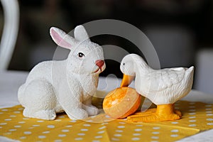 Colorful Easter Eggs with Cute Easter Rabbit and Easter Duck