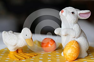 Colorful Easter Eggs with Cute Easter Rabbit and Easter Duck