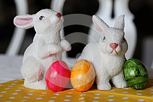 Colorful Easter Eggs and Cute Easter Rabbits