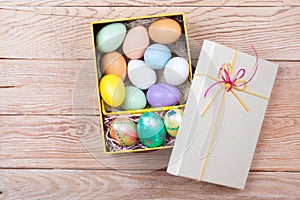 Colorful Easter Eggs decorated in beautiful giftbox