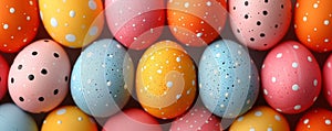 Colorful Easter eggs displayed on a table, AI-generated.