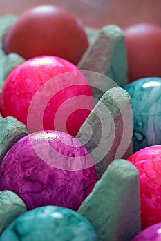 Colorful Easter Eggs in an egg carton