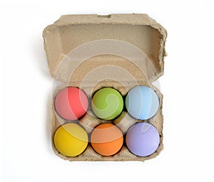 Colorful Easter eggs in the egg carton
