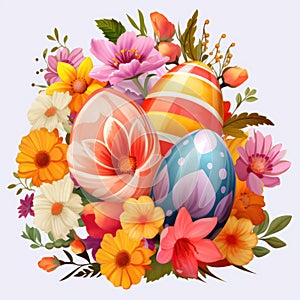 Colorful Easter eggs flowers decoration transparent background