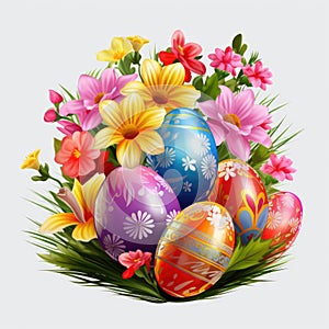 Colorful Easter eggs flowers decoration transparent background