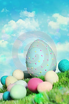 Colorful easter eggs in grass