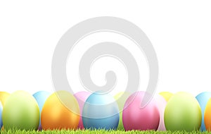 Colorful Easter eggs green grass 3d rendering