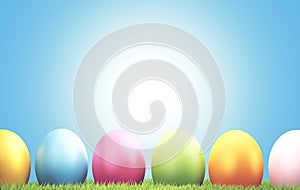Colorful Easter eggs green grass 3d rendering