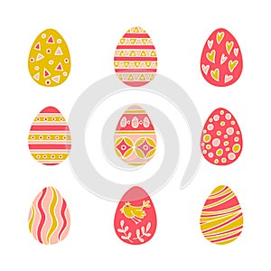 Colorful Easter eggs hand drawn icon set in doodle style